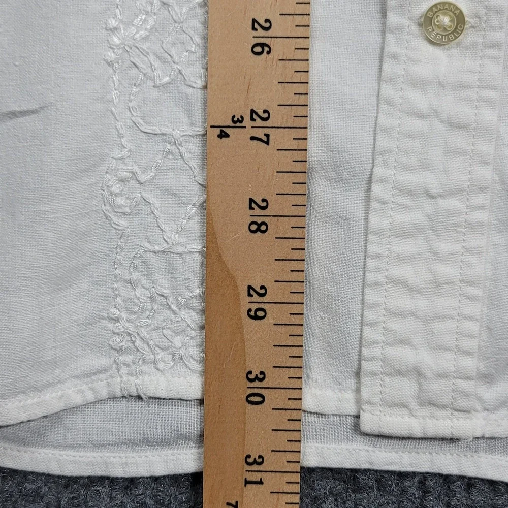Banana Republic Shirt Mens White 100% Linen Embroidered Guayabera Short Sleeve L